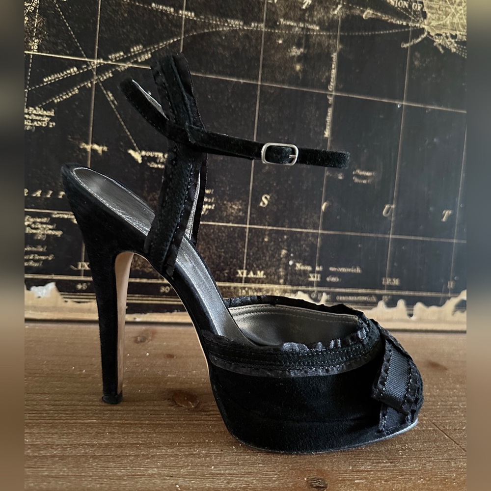 Black Bebe Suede & Ribbon Accented Heels